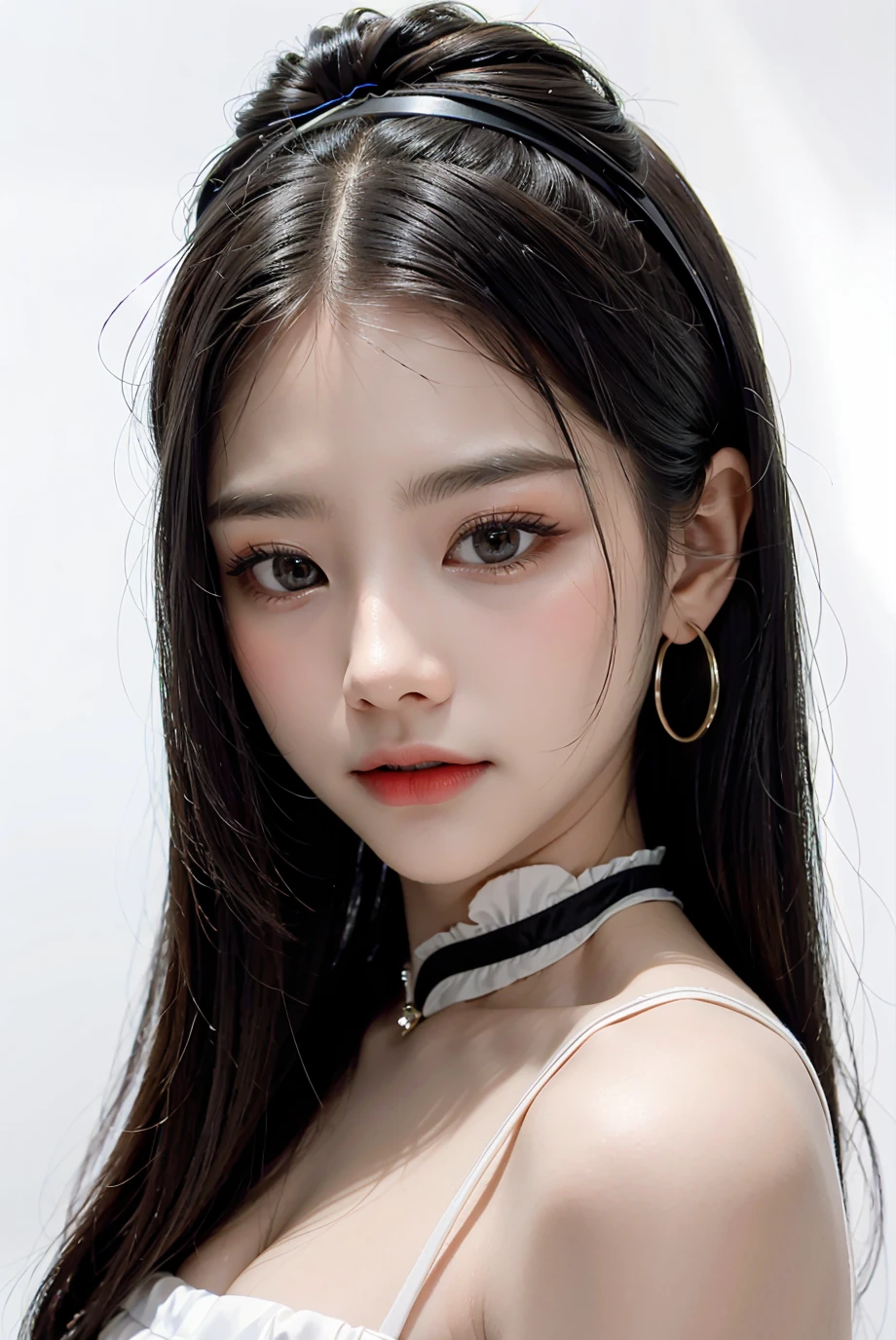 (masterpiece), best quality, perfect face, 1girl, black formal dress, white background, <lora:Mimi-04:1>