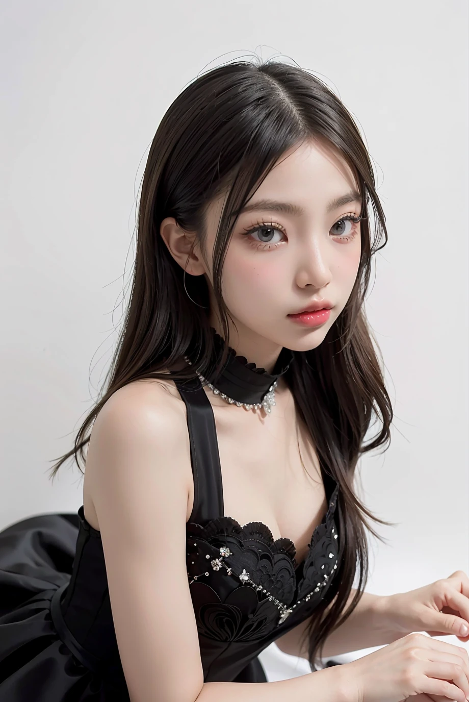 (masterpiece), best quality, 1girl, black formal dress, white background, <lora:Taaoem4EVE-04:1>
