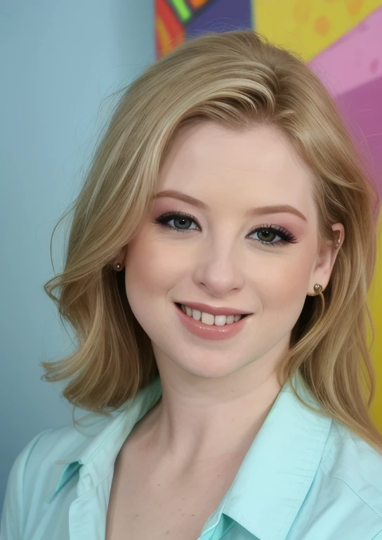 sunny_lane, a close-up portrait photo of a woman wearing colorful shirt, 1girl,solo,looking at viewer,smile,blonde hair <lora:sunny_lanev1:1>, realistic, BREAK, [highly-detailed], [ultra-detailed], [hyperdetailed], BREAK, ultra-realistic, photorealistic BREAK