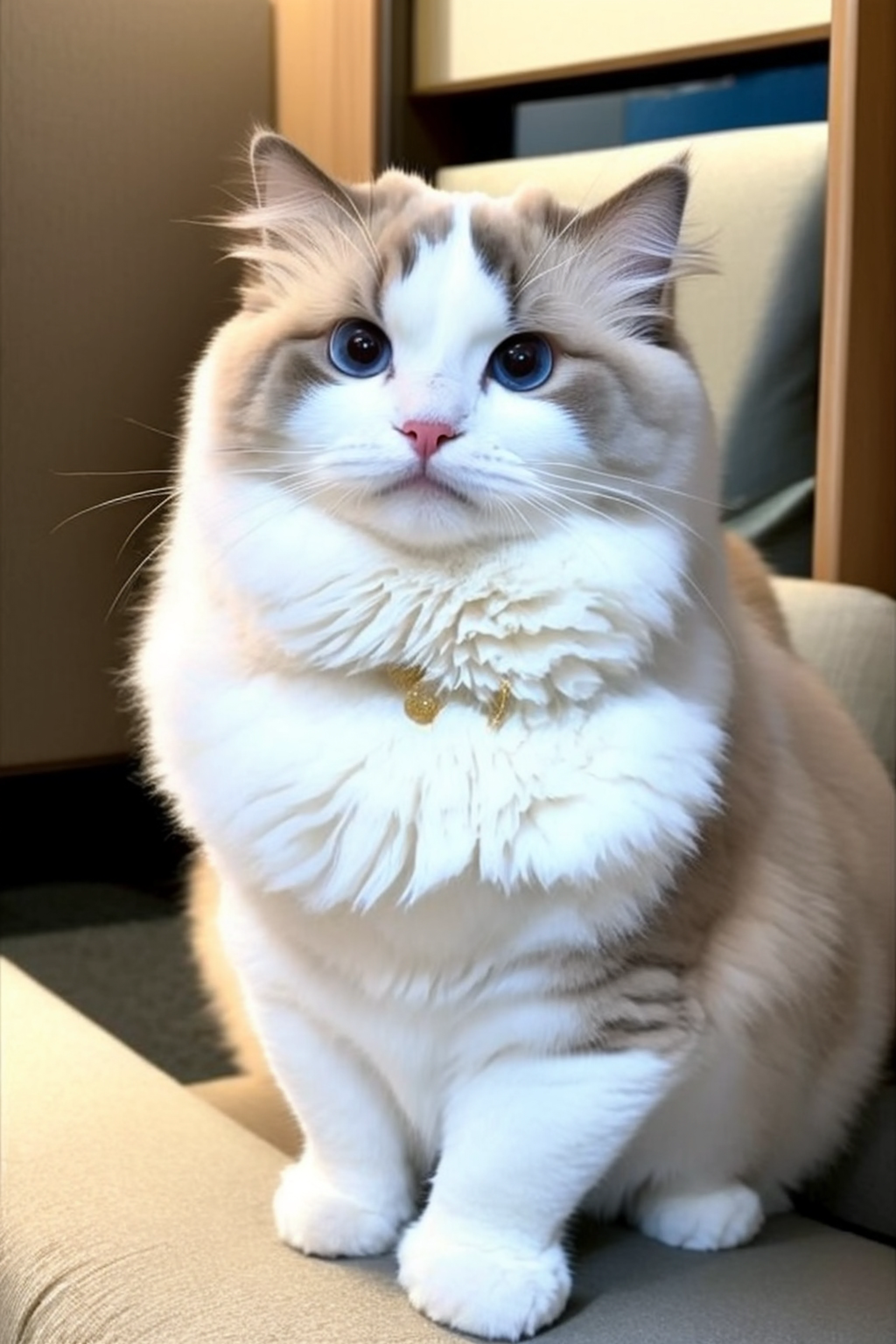 award winning wildlife (medium long shot:1.4), 35mm film movie still, ultra photorealistic, photorealism,(ragdoll cat, fat body ,big round eyes,round head.round face,  cute, smile)looking at viewer, taken with hasselblad H6D 100c, the HCD 24mm lens, hazy mood, cinematic dramatic lighting, cold muted colors, (DOF:1.4),, sharp focus, (perfect real extremely details), amazing fine detail, absurdres, hyper realistic lifelike texture, dramatic lighting      <lora:Mr_ragdoll:1>