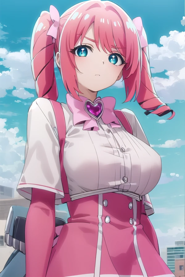 harukahanabishi, <lora:haruka hanabishi-lora-nochekaiser:1>,
haruka hanabishi, twintails, (green eyes:1.3), pink hair,
BREAK thighhighs, gloves, dress, bow, magical girl, pink gloves,
BREAK outdoors, city, sky, sun, clouds,
BREAK looking at viewer, (cowboy shot:1.5),
BREAK <lyco:GoodHands-beta2:1>, (masterpiece:1.2), best quality, high resolution, unity 8k wallpaper, (illustration:0.8), (beautiful detailed eyes:1.6), extremely detailed face, perfect lighting, extremely detailed CG, (perfect hands, perfect anatomy),