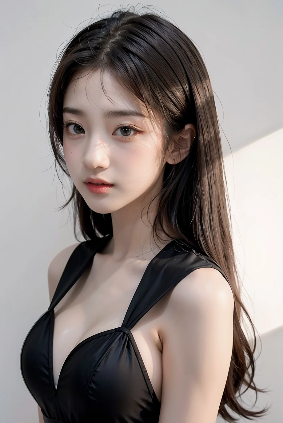 (masterpiece), best quality, 1girl, black  formal dress, white background, <lora:Minggomut-04:1>