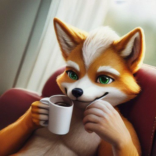 fox mccloud, relaxing,drinking coffee