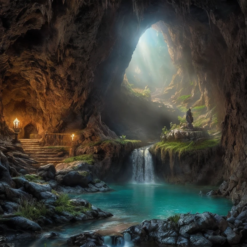 (masterpiece:1.2), (best quality,:1.2), 8k, HDR, ultra detailed, ((photorealistic)), professional light, cinematic lighting, fashion photography, ambient lighting, fantasy, background, a cave with a waterfall,  <lora:detail_slider_v4:1>, FanLan, <lora:FantasyLandscape-10:0.7>, epiCPhoto,