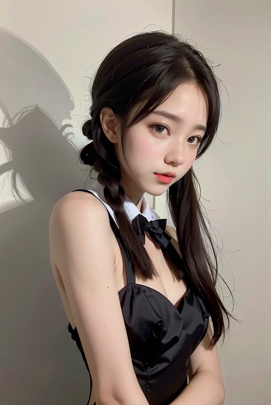 (masterpiece), best quality, perfect face, 1girl, black formal dress, white background, <lora:tanhjm-04:1>