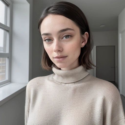 <lora:hannahrayninja_sd15_512_128_64_v1:1> 1girl solo looking at viewer wearing a turtleneck sweater epiCRealism