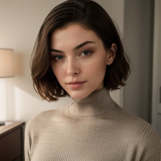 <lora:kyrramarie_sd15_512_128_64_v1:1> 1girl solo looking at viewer wearing a turtleneck sweater epiCRealism