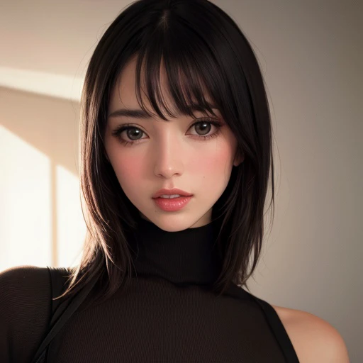 <lora:dariazaritskaya_sd15_512_128_64_v1:1> 1girl solo looking at viewer wearing a turtleneck sweater epiCRealism