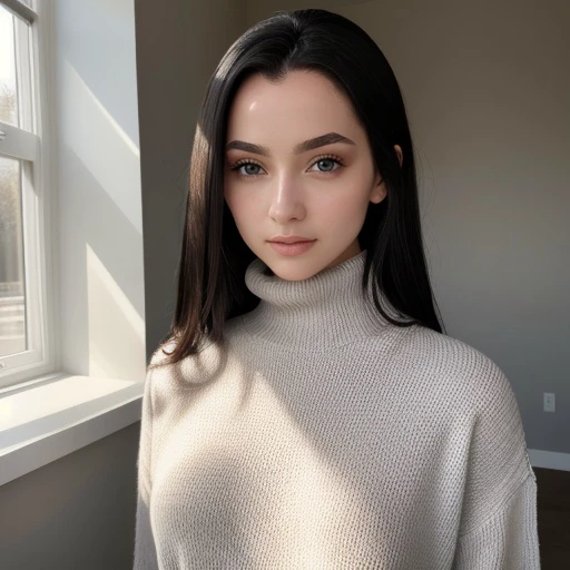 <lora:draculangelica_sd15_512_128_64_v1:1> 1girl solo looking at viewer wearing a turtleneck sweater epiCRealism