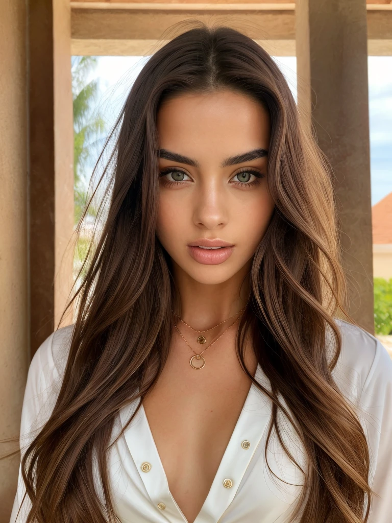 Realistic photo of a beautiful l1z4k woman, 1girl,solo,long hair,looking at viewer,brown hair,jewelry,closed mouth,necklace,lips,portrait,realistic, soft lighting, professional Photography, Photorealistic, detailed, RAW, analog, sharp focus, 8k, HD, high quality, masterpiece<lora:l1z4k:1.0>