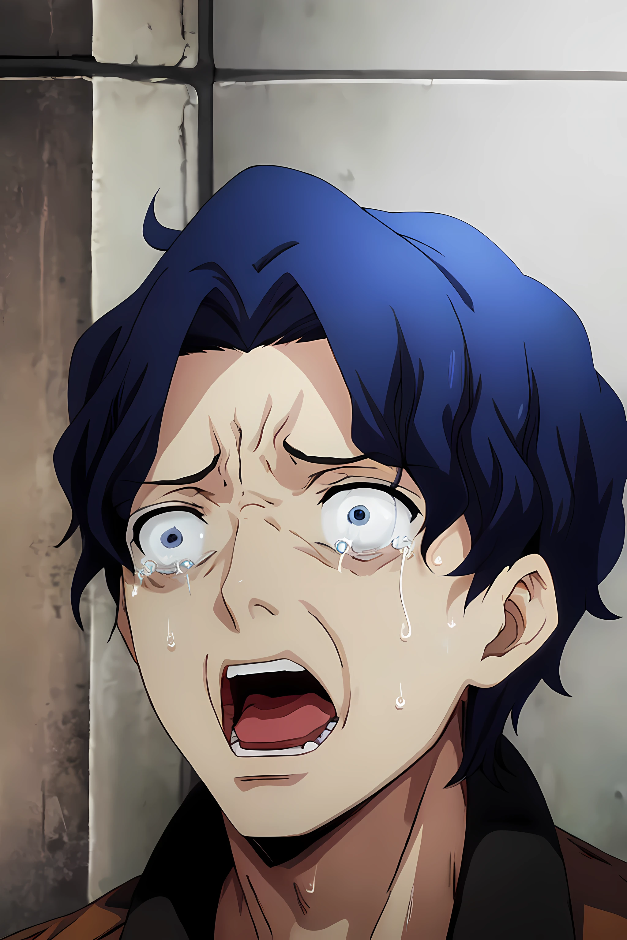 (masterpiece, best quality:1.2), highres, anime screencap, anime coloring, 1boy, solo, male focus, open mouth, crying with eyes open, tears, sweat,
SHG_V1, blue hair, short hair, wavy hair,
<lora:add_detail_CyberAlchemist:0.4>, <lora:GoodHands-beta2:0.8>, <lora:ShinjiMV2:0.9>