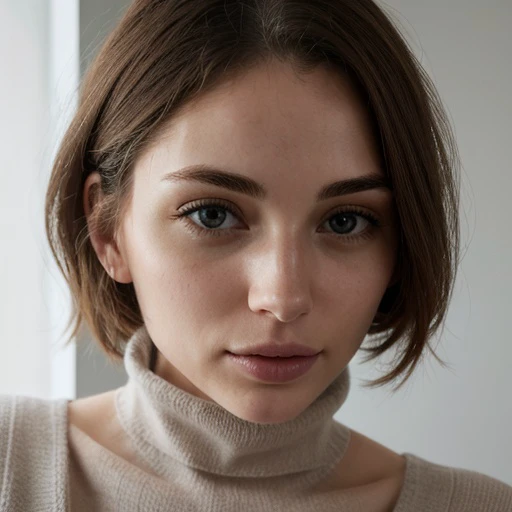 <lora:jennifervandamsel_sd15_512_128_64_v1:1> 1girl solo looking at viewer wearing a turtleneck sweater epiCRealism
