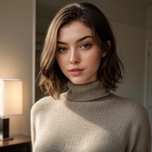 <lora:kyrramarie_sd15_512_128_64_v1:1> 1girl solo looking at viewer  wearing a turtleneck sweater  epiCRealism