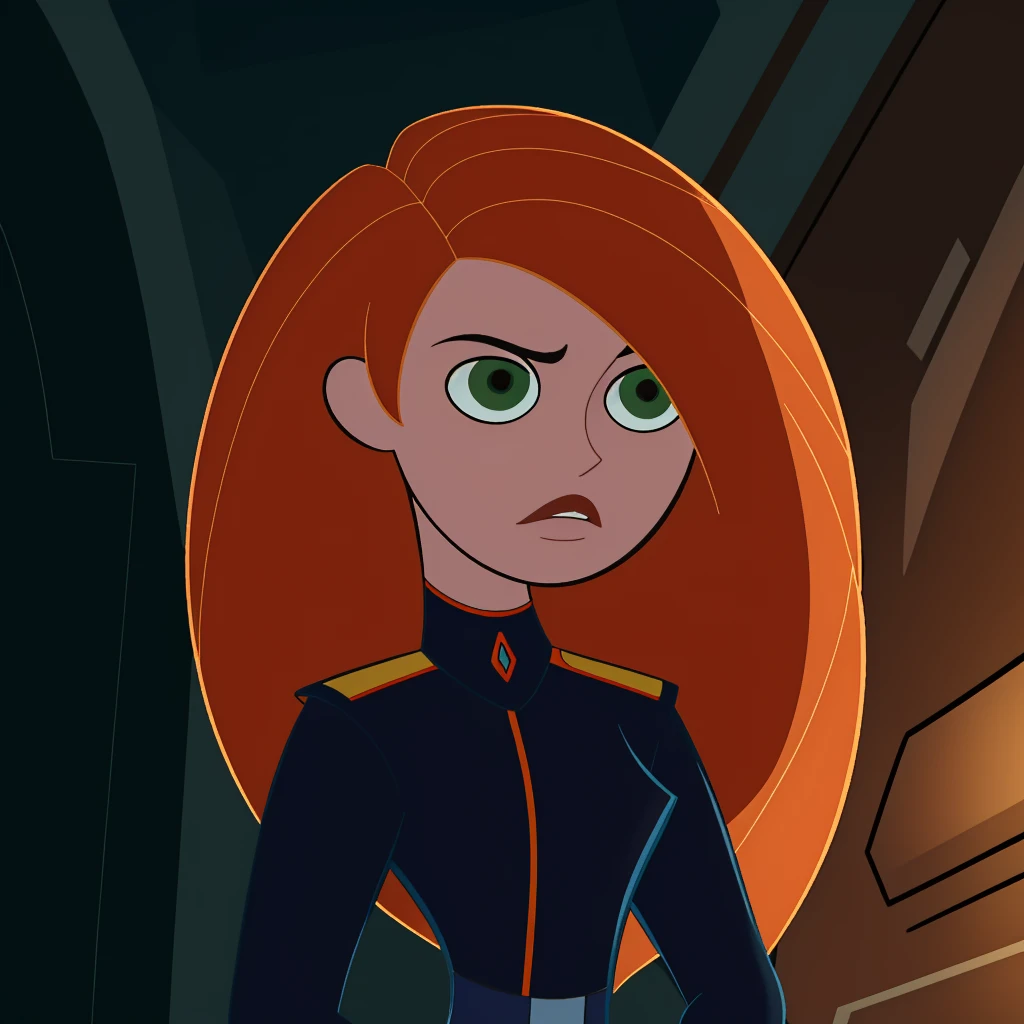 Best_QualityPos, RAW photo, intricate details, best quality, 8k uhd, soft lighting, 1girl, solo, green eyes, orange hair, long hair, military uniform <lora:Kimberly_Ann_Possible_V2:0.6> <lora:kim_possible_offset:1>