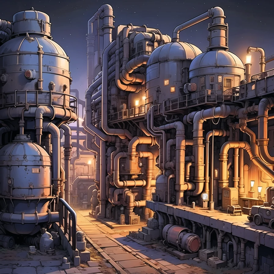 <lora:å·¥ä¸è¸æ±½:0.8>,8k,best quality,masterpiece,industrial pipe,no humans,scenery,night,steampunk city scene,2d game scene,