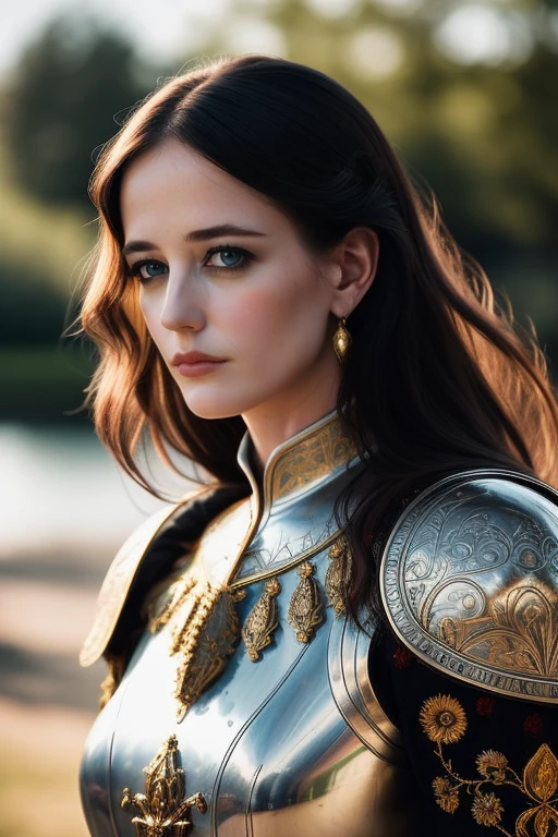 (masterpiece),  (extremely intricate:1.3),  ,  (realistic),  portrait of wo_evagreen01,  the most beautiful in the world,  (medieval armor),  metal reflections,  upper body,  outdoors,  intense sunlight,  far away castle,  professional photograph of a stunning woman detailed,  sharp focus,  dramatic,  award winning,  cinematic lighting,  octane render,  unreal engine,  volumetrics dtx,  (film grain,  bokeh,  blurry foreground,  blurry background),  crest on chest,<lora:woEvaGreen01Merged:0.850000>