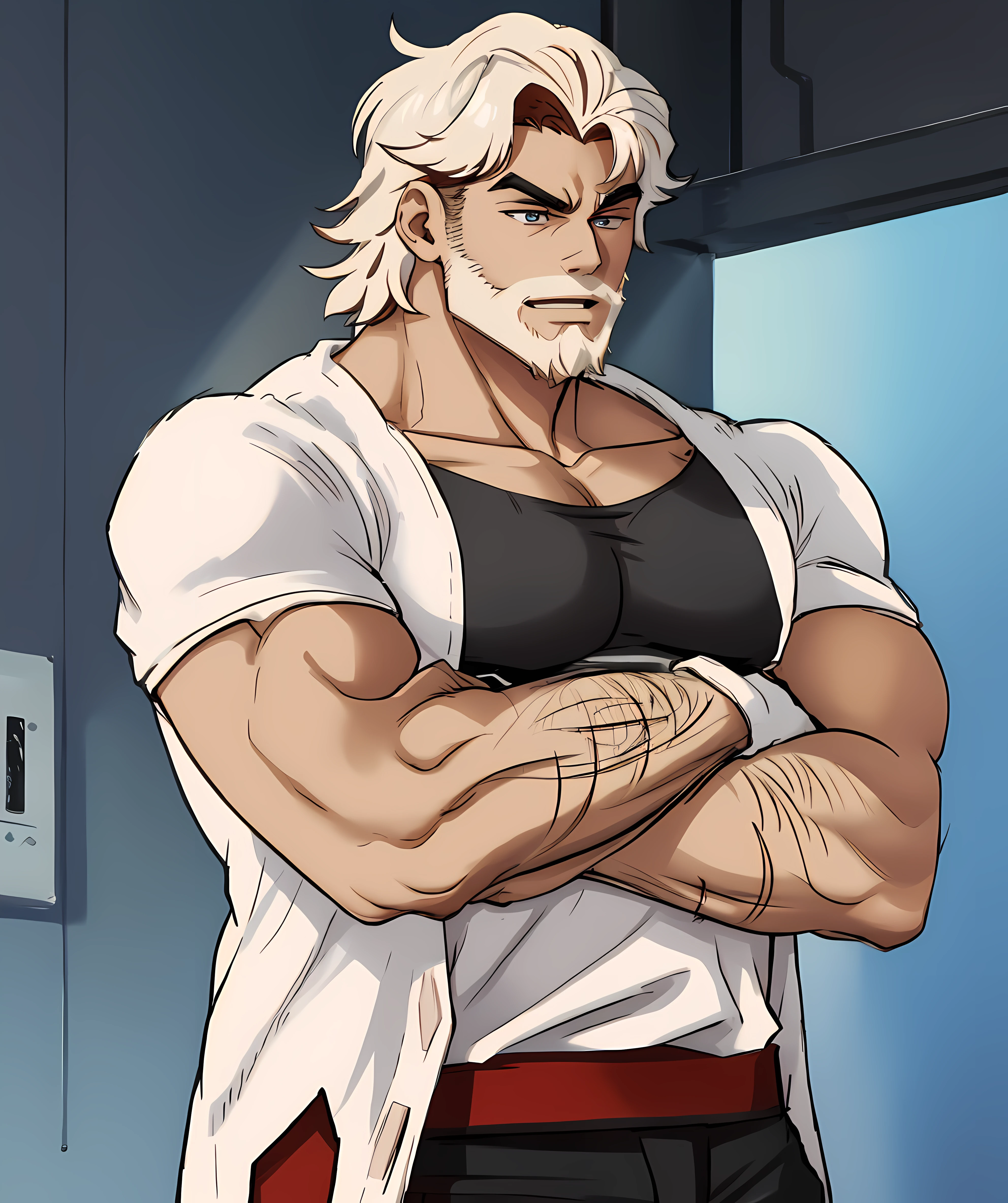 (Masterpiece, the best quality), a boy, high quality, muscular, shirtless , (abs),(pecs), white coloured pant, serious, building house, king’s crown on head, handsome