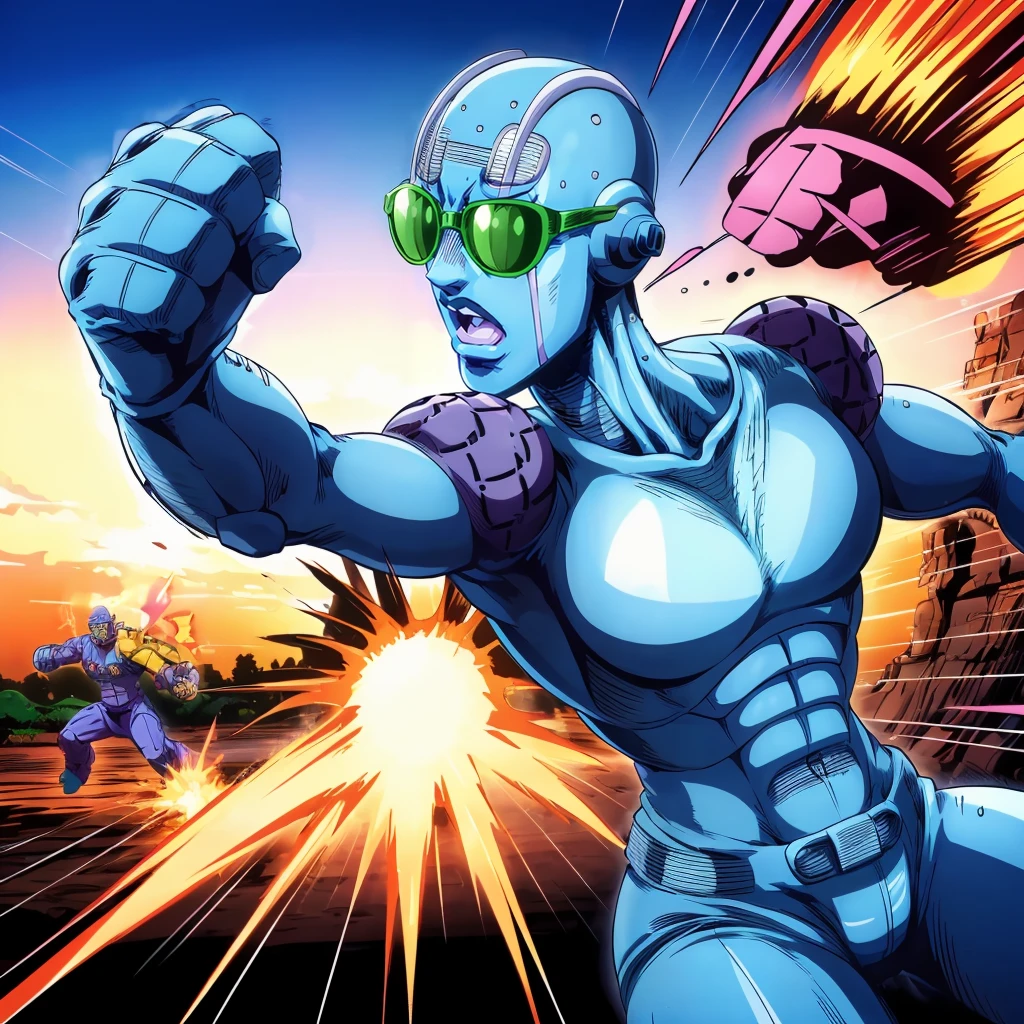 <lora:JolynCujoh002:0.7>,<lora:add_detail:0.5>,<lora:noline:0.3>,<lora:boldline:-0.3>,
stonefree,stand (jojo),1girl,
sunset,oraora,(punching:1.1),(motion_blur:1.2),speed_lines,