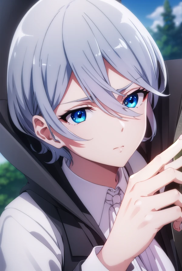 fruitofevolutiondestra, <lora:fruitofevolution destra s2-lora-nochekaiser:1>,
destra, short hair, blue eyes, hair between eyes, grey hair, male focus,
BREAK shirt, long sleeves, white shirt, grey hair, open clothes, vest, coat, ascot, black coat, white ascot,
BREAK outdoors, nature, forest, sun, sky, clouds,
BREAK looking at viewer,
BREAK <lyco:GoodHands-beta2:1>, (masterpiece:1.2), best quality, high resolution, unity 8k wallpaper, (illustration:0.8), (beautiful detailed eyes:1.6), extremely detailed face, perfect lighting, extremely detailed CG, (perfect hands, perfect anatomy),