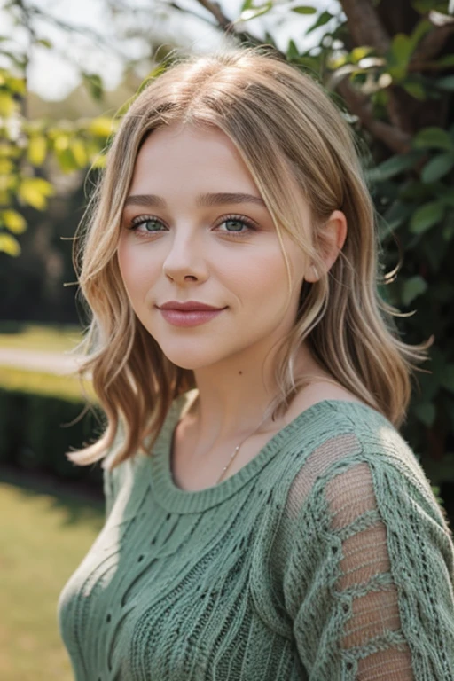 professional portrait photo, (CHL03_GM:1.3), woman, gentle smile, facing the camera, green eyes, radiating warmth, photo, DSLR, 50mm, 35mm, <lora:CHL03_GM_768x768-000001:0.9>,casual dress, (looking at camera), natural diffused light, outdoor background