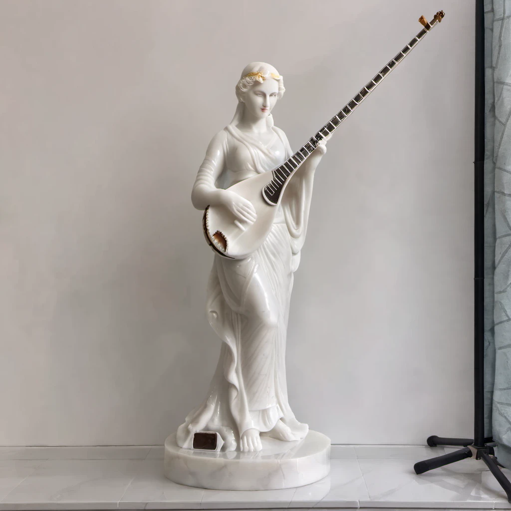 a white marble statue of Taylor Swift playing tambur, full body, <lora:tambur:1> <lora:statue-000006:1>