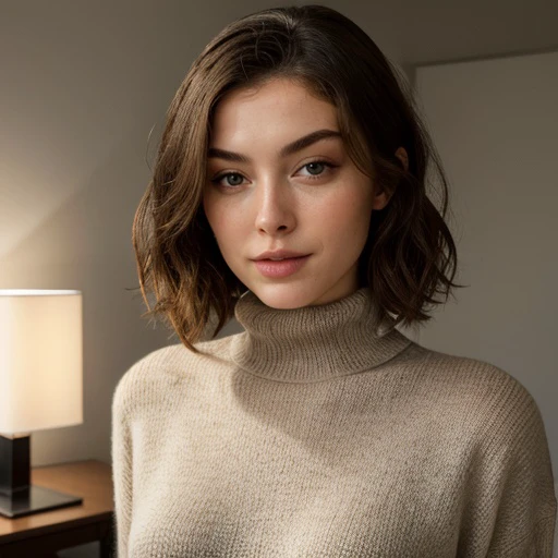 <lora:kyrramarie_sd15_512_128_64_v1:1> 1girl solo looking at viewer wearing a turtleneck sweater epiCRealism
