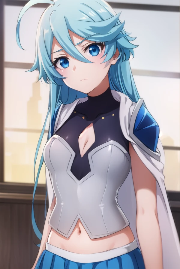 louisebalze, <lora:louise balze s2-lora-nochekaiser:1>,
louise balze, blue eyes, hair between eyes, blue hair, ahoge, long hair,
BREAK skirt, thighhighs, gloves, cleavage, pleated skirt, fingerless gloves, cape, armor, blue skirt, zettai ryouiki, covered navel, cleavage cutout,
BREAK outdoors,
BREAK looking at viewer,
BREAK <lyco:GoodHands-beta2:1>, (masterpiece:1.2), best quality, high resolution, unity 8k wallpaper, (illustration:0.8), (beautiful detailed eyes:1.6), extremely detailed face, perfect lighting, extremely detailed CG, (perfect hands, perfect anatomy),