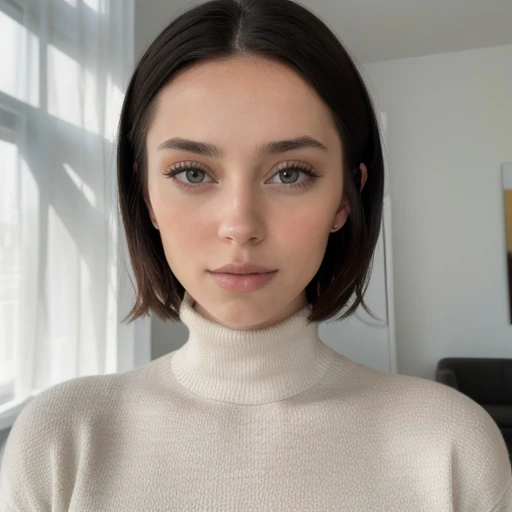 <lora:hannahrayninja_sd15_512_128_64_v1:1> 1girl solo looking at viewer wearing a turtleneck sweater epiCRealism
