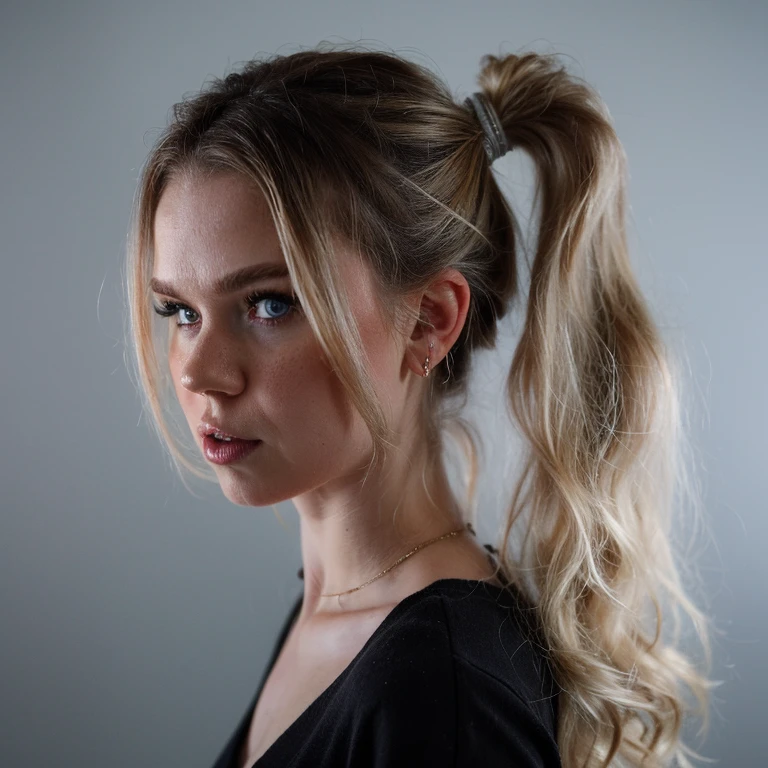 1girl, twin ponytails hair, sexy dress, (isolated on dark-grey background:1.2), standing, (soft lighting:1.2), shot on Canon EOS 5D, BREAK (upper body:1.2), l3aotp girl <lora:l3aotpv2:0.65>, best quality, ultra high res, (photorealistic:1.4), masterpiece, real life skin, hyper real, perspective, detailed beautiful eyes and detailed face, blonde, long hair, looking to viewer