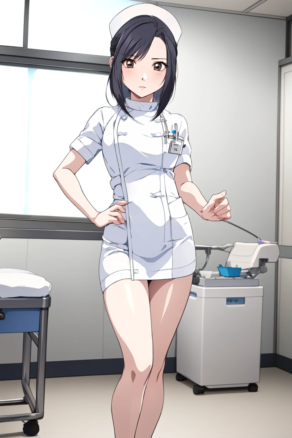 <lora:YumiAsakuraXLpony002>,
solo,
YumiAsakura,1girl,blue hair,short hair,bangs,green eyes,
nurse_cap,nurse,
white_pantyhose,
full body,sitting,chair,