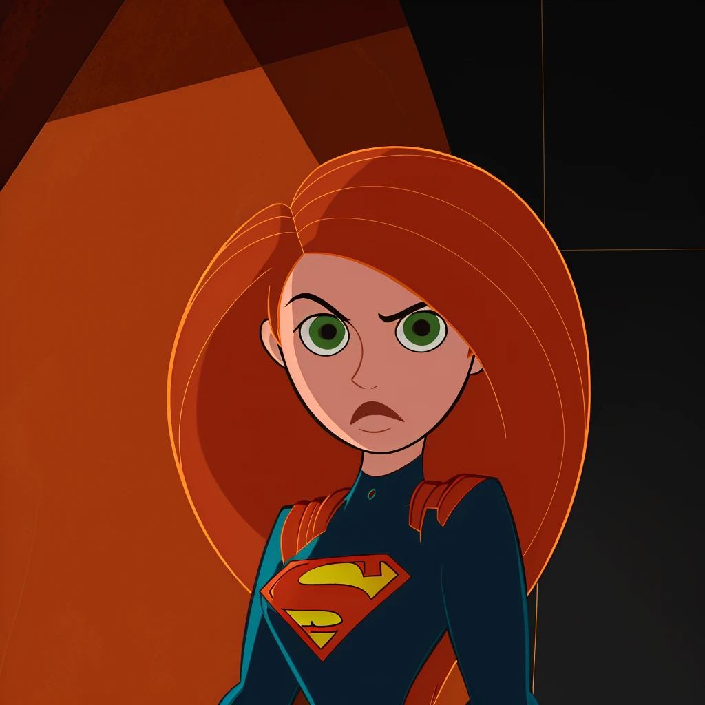 Best_QualityPos, RAW photo, intricate details, best quality, 8k uhd, soft lighting, 1girl, solo, green eyes, orange hair, long hair, (superwoman:1.2) <lora:Kimberly_Ann_Possible_V2:0.6> <lora:kim_possible_offset:1>