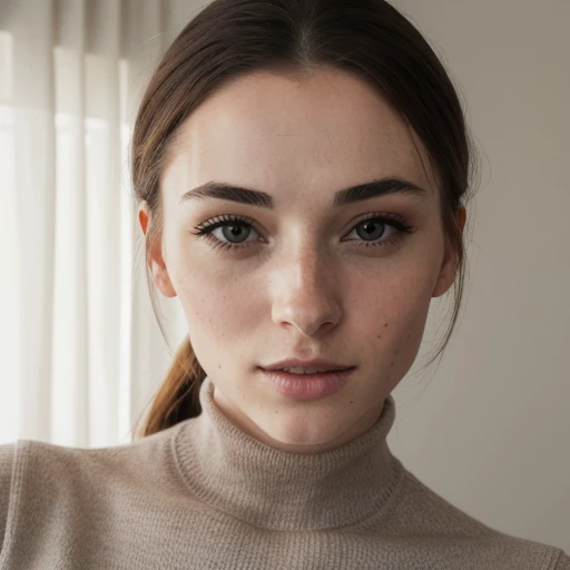 <lora:itskaylaerin_sd15_512_128_64_v1:1> 1girl solo looking at viewer wearing a turtleneck sweater epiCRealism
