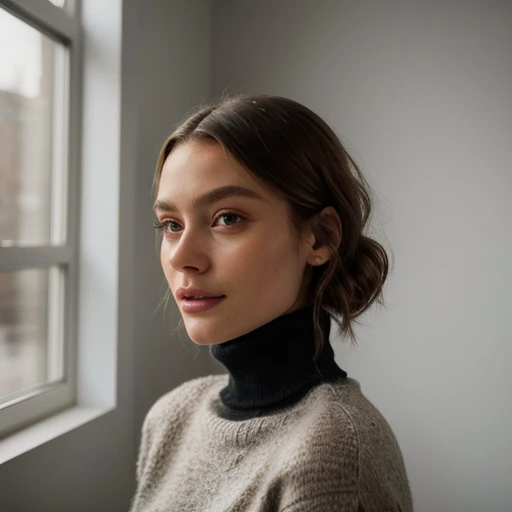 <lora:emiliabartoeck_sd15_512_128_64_v1:1> 1girl solo looking at viewer wearing a turtleneck sweater epiCRealism