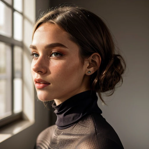 <lora:kennedy922_sd15_512_128_64_v1:1> 1girl solo looking at viewer wearing a turtleneck sweater epiCRealism