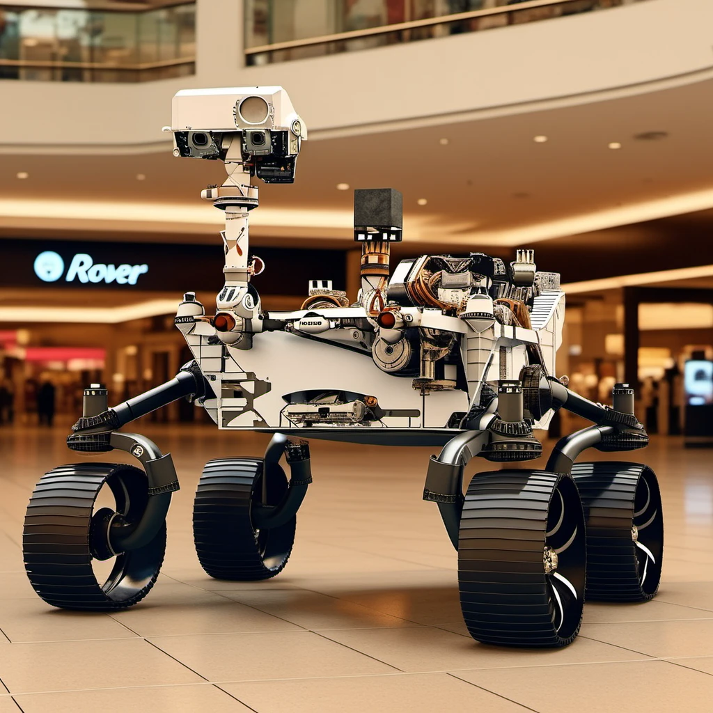 a rover robot, in a mall, highly detailed, photography, ultra sharp, film, professional, 64k <lora:add-detail-xl:1.5> <lora:CuriosityRover1024-000300:0.8>
