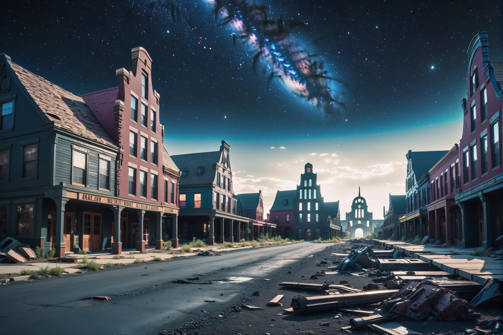 photograph, cinematic color grading, ruined scifi town outside of the universe<lora:EnvyBetterHiresFixXL01:0:hr=1><lora:EnvyDutchArchitectureXL01:0.8>