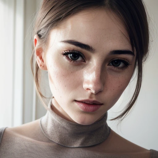 <lora:itskaylaerin_sd15_512_128_64_v1:1> 1girl solo looking at viewer  wearing a turtleneck sweater  epiCRealism