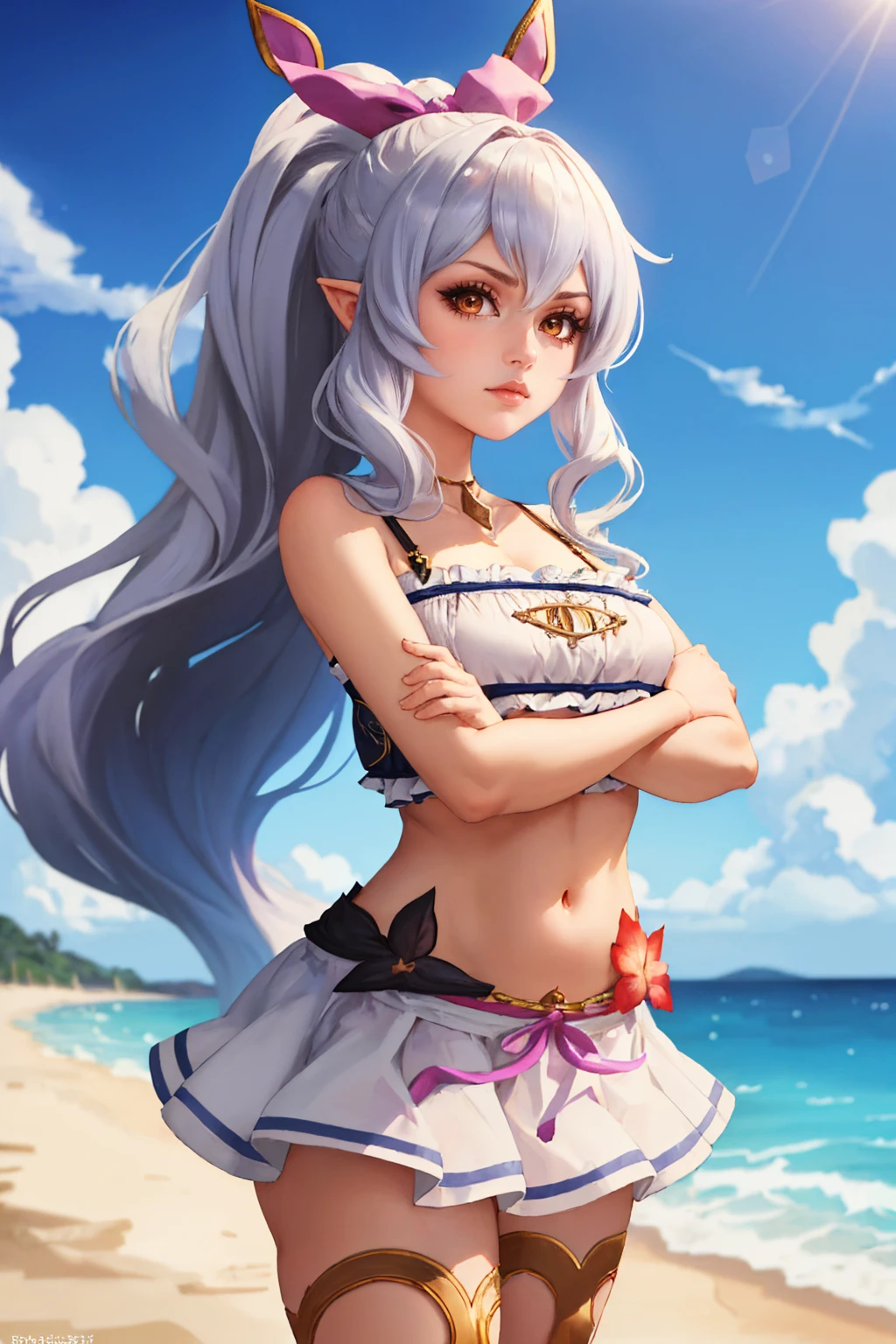 <lora:lcm_lora_sd15:1>,
(masterpiece,best quality,8k,beautiful and aesthetic:1.2),
solid-best-physical-appearance-perfect::2,
cosplay,Smile,HUGE BREASTS,(floating hair:1.2),PERFECTEYES EYES,narrow_waist,slender,skinny,dynamic_angle,sexy posture,
<lora:(lv)h<.frieren_v1:0.7>,
aafrie,long hair,white hair,(twintails),pointy ears,earrings,thick eyebrows,
white capelet,ruby buttons,((striped bikini)),long sleeves,gold cuffs,midriff,belt,white skirt,bare hands,
<lora:[YR]Ys`'ap.masturbation-v1:0.8>,
lying,on back,((spread legs)),masturbation,fingering,female_masturbation,
outdoors,beach,
<lora:[R]Xn}0{LORA.add_detail:0.2>,
<lora:[OMQ*S][vw<w[.locon_perfecteyes_v1_from_v1_64_32:0.6>,