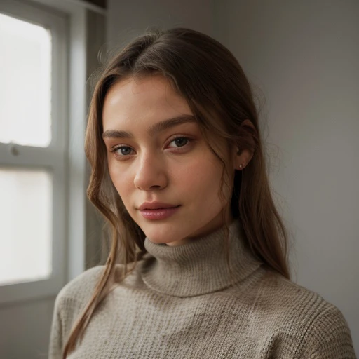 <lora:emiliabartoeck_sd15_512_128_64_v1:1> 1girl solo looking at viewer wearing a turtleneck sweater epiCRealism