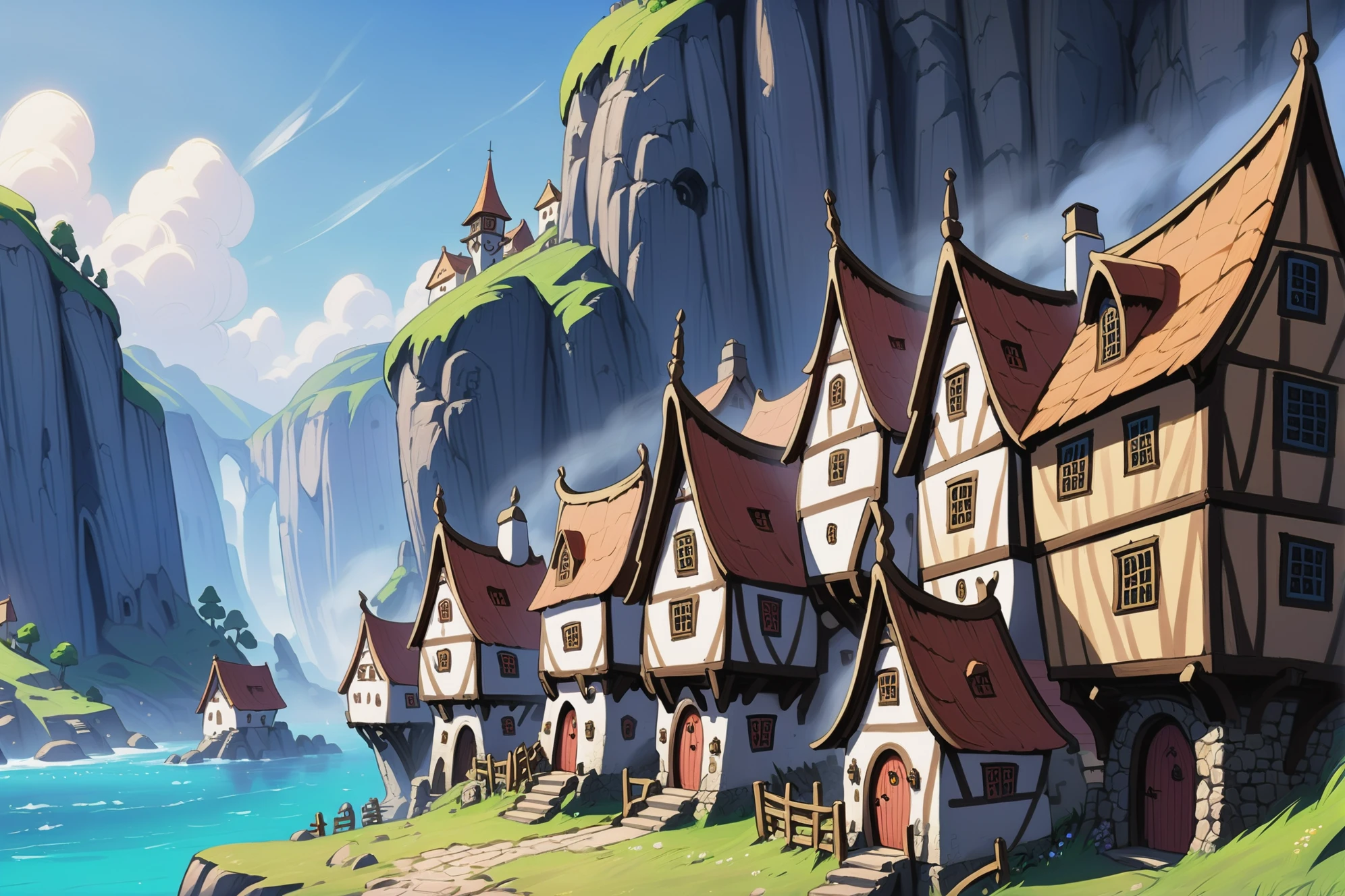 digital painting, cliffside fantasy village at the beginning of time<lora:EnvyBetterHiresFixXL01:0:hr=1><lora:EnvyDutchArchitectureXL01:0.8>