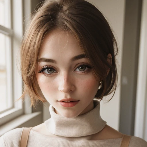 <lora:danielleboker_sd15_512_128_64_v1:1> 1girl solo looking at viewer  wearing a turtleneck sweater  epiCRealism