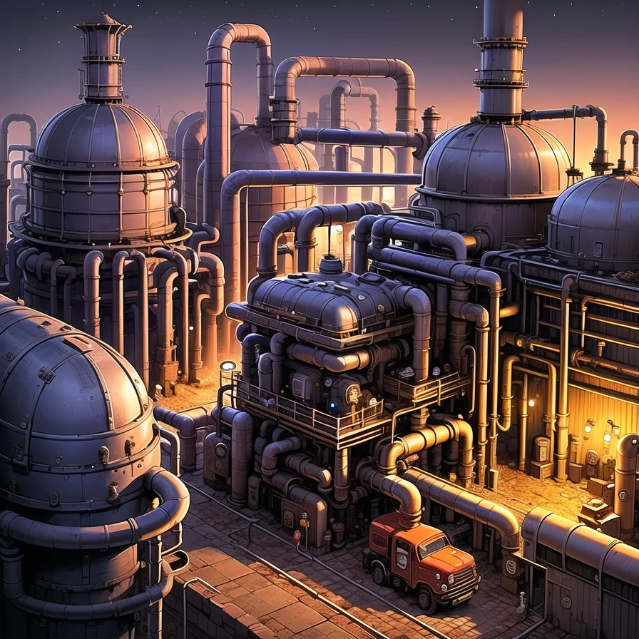 <lora:å·¥ä¸è¸æ±½:0.8>,8k,best quality,masterpiece,industrial pipe,no humans,scenery,night,steampunk city scene,2d game scene,