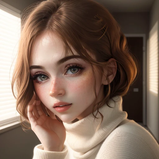 <lora:danielleboker_sd15_512_128_64_v1:1> 1girl solo looking at viewer  wearing a turtleneck sweater  epiCRealism