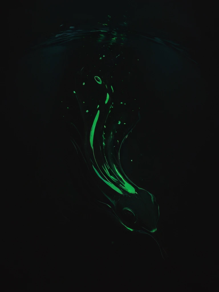 a shape of a slug with dark neon luminescent feelers cutting trough the darkness separated on black background layer in dark water, detailed, clear, no light, <lora:- SDXL - vntblk_vanta_shapes_V1.0-step00004000:.8>