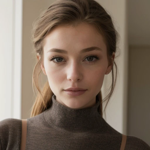 <lora:katerinasoria_sd15_512_128_64_v1:1> 1girl solo looking at viewer wearing a turtleneck sweater epiCRealism