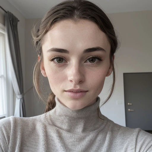 <lora:itskaylaerin_sd15_512_128_64_v1:1> 1girl solo looking at viewer  wearing a turtleneck sweater  epiCRealism