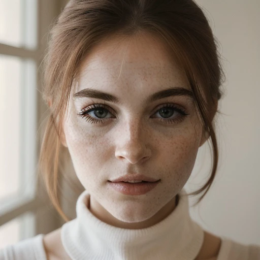 <lora:danielleboker_sd15_512_128_64_v1:1> 1girl solo looking at viewer wearing a turtleneck sweater epiCRealism