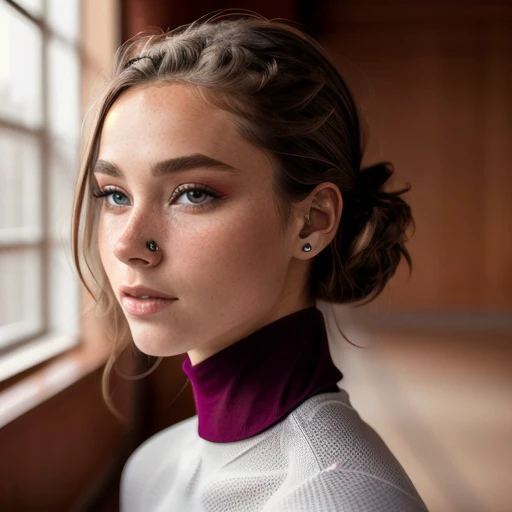 <lora:kennedy922_sd15_512_128_64_v1:1> 1girl solo looking at viewer wearing a turtleneck sweater epiCRealism
