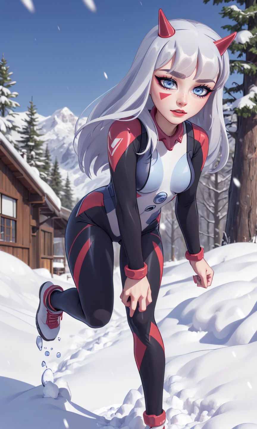 <lora:Reyra_(Darmchirk):0.7>((Reyra_(Darmchirk), bodysuit, horns, blue eyes)), winter, snow falling, dynamic scene, full body,