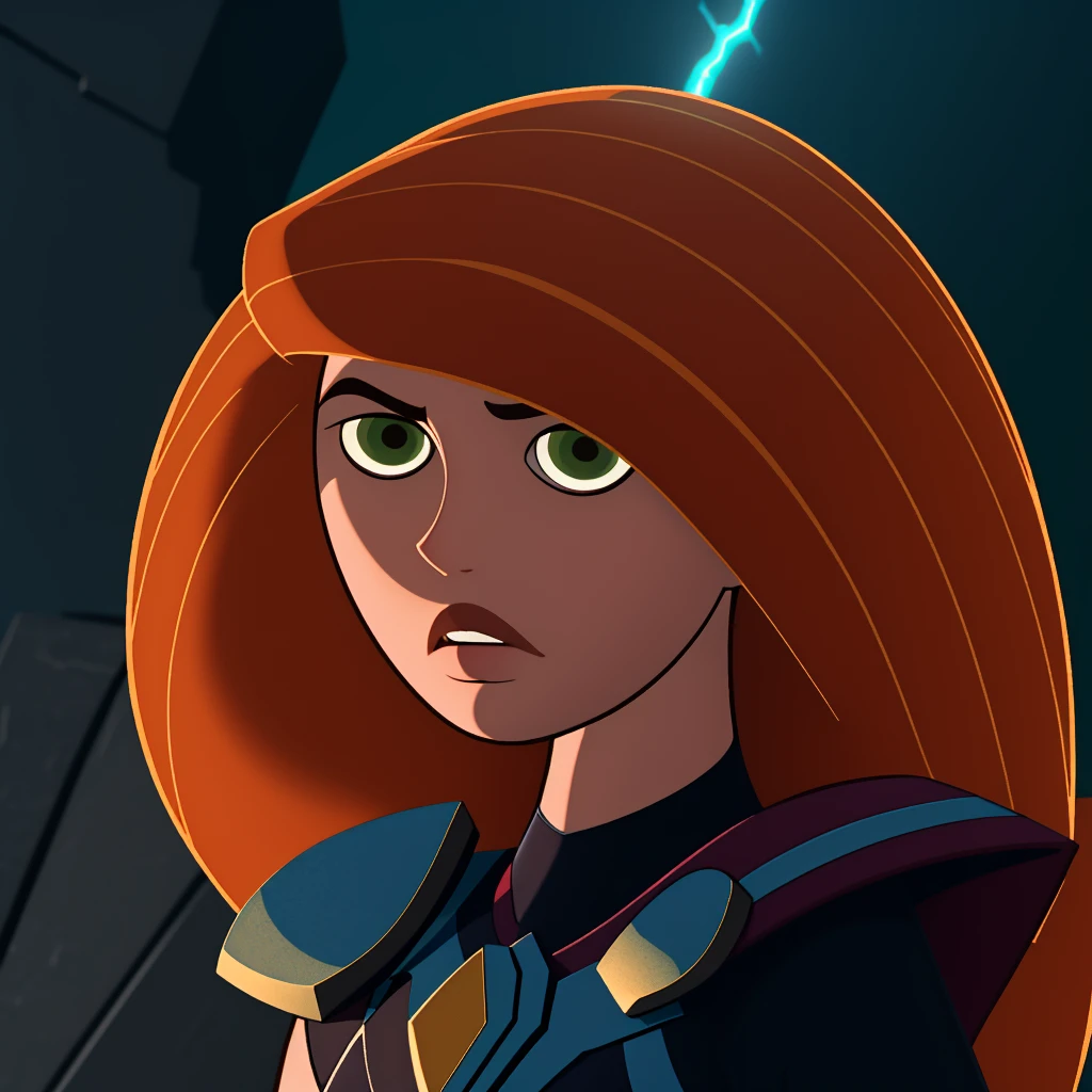 Best_QualityPos, RAW photo, intricate details, best quality, 8k uhd, soft lighting, 1girl, solo, green eyes, orange hair, long hair, (Thor:1.2) <lora:Kimberly_Ann_Possible_V2:0.6> <lora:kim_possible_offset:1>